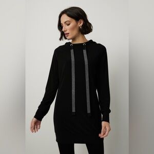 Joseph Ribkoff Sz 8 Long Sleeve Hooded Tunic with Rhinestones Drawstrings NEW